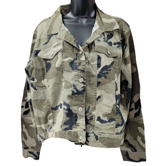 Zoey Beth Jackets & Blazers - Zoey Beth Camouflage Jacket Cotton Blend Button-Up Casual Womens Size 16 New